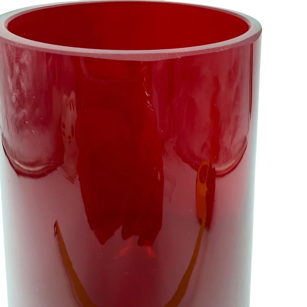 Vtg Ruby Red Art Glass Vase Heavy Clear Mid-Century Modern 7in Erickson Style